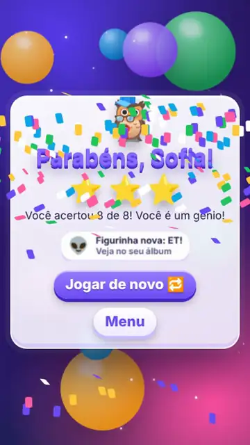 Tela de fim de partida com estrelas e prêmios